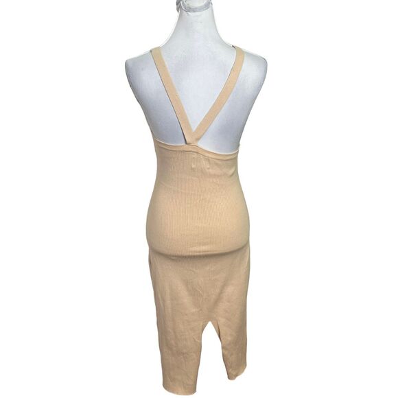 SNDYS Ribbed Knit Midi Dress Women’s Size Small Sand Cotton Bodycon Sleeveless - Picture 6 of 11